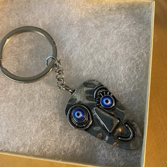 Artisan Metal faced Evil Eye Keyring keychain - Picture 1 of 5